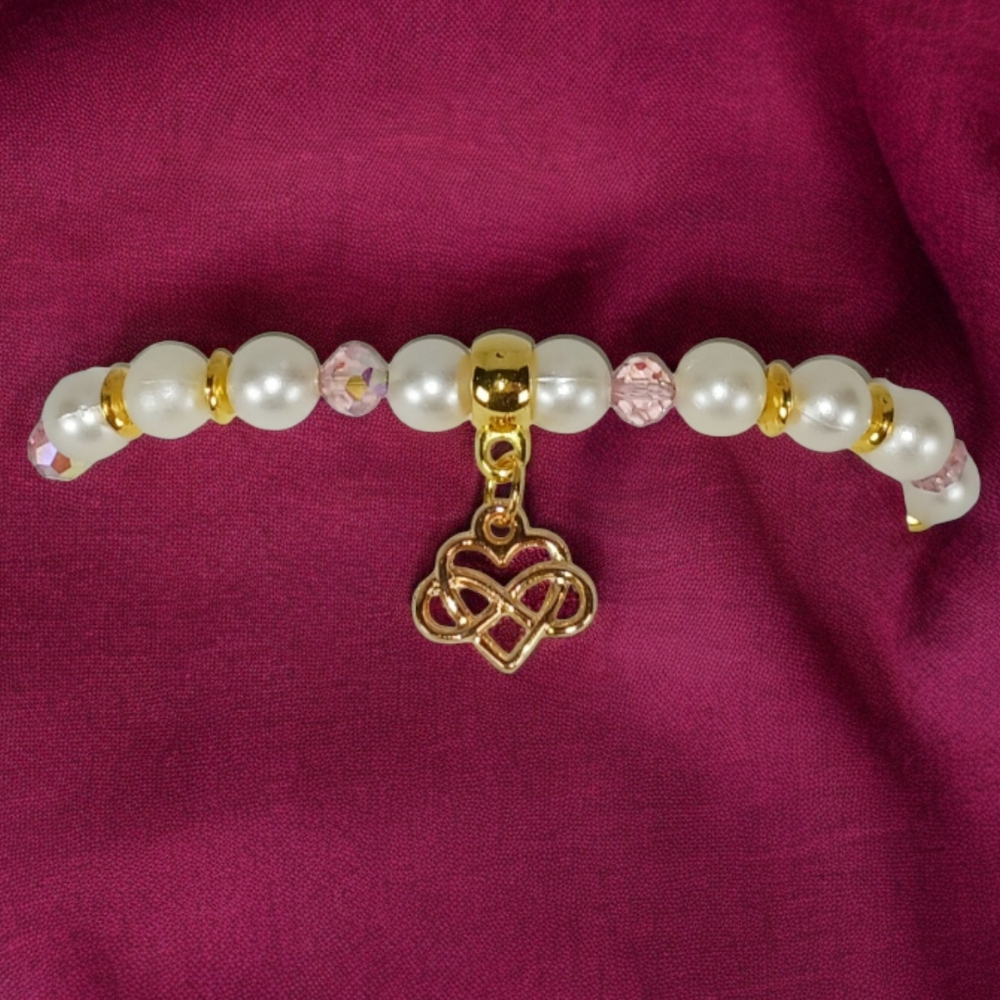 Pearl Bracelet Heart Charm Y2K Coquette Core Dollette Glam Luxe Bling Kawaii 00s